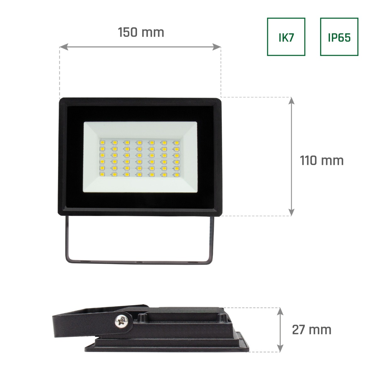 Foco Proyector Exterior LED Negro 30w Con Cable 30cm 85L/W