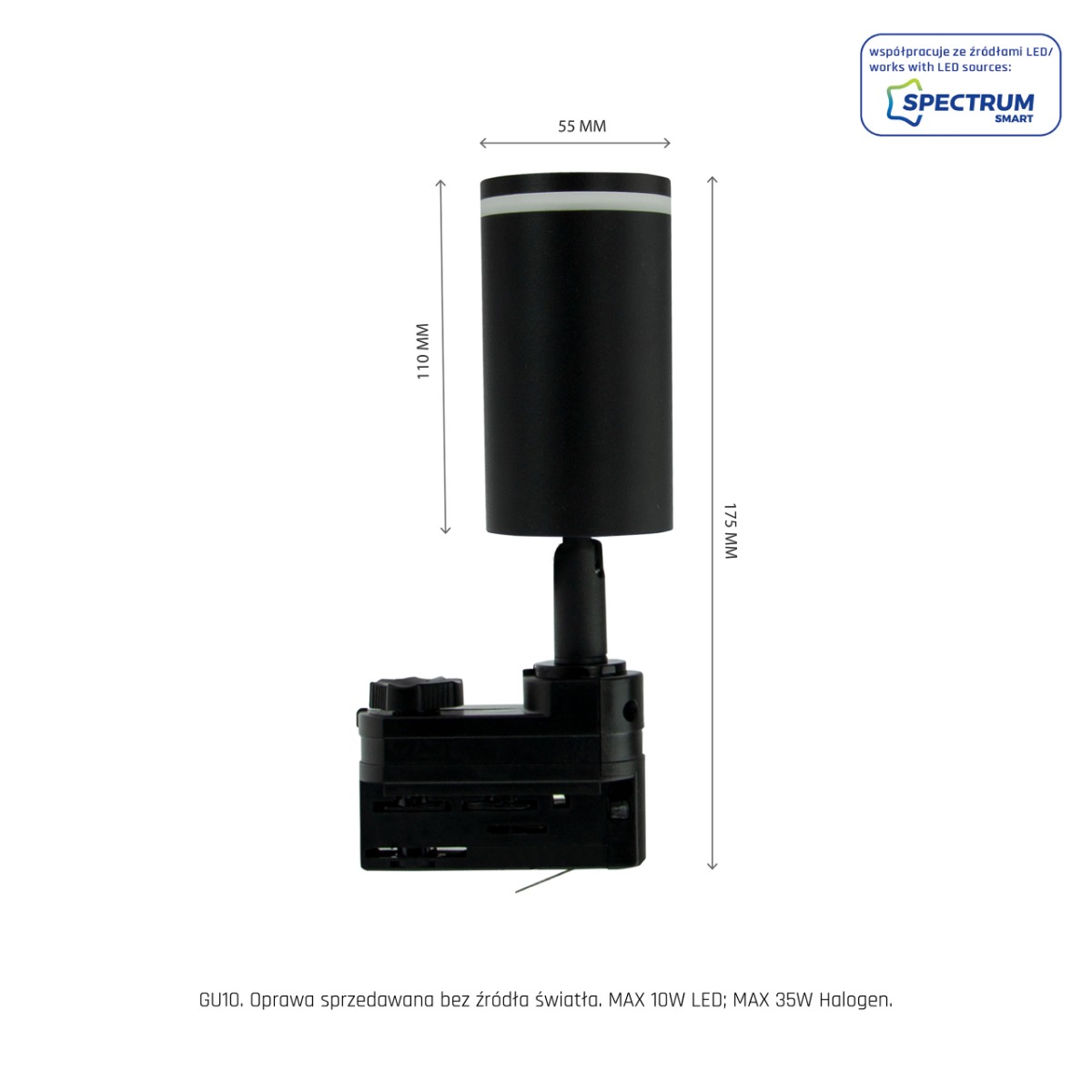 Foco LED En Riel 3 Fases Diseño Negro Con Spot GU10