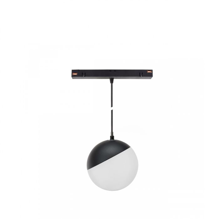 Lámpara colgante LED tipo globo para riel, 6W CCT 48V Ø100 mm, regulable, color negro.