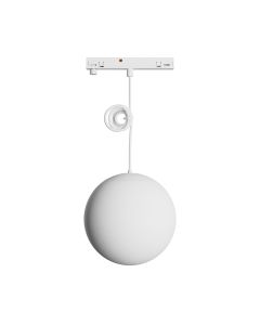 Lámpara colgante LED tipo globo para riel estrecho, 7W K3000, 48V, Ø100 mm, blanca.