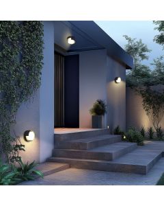Lámpara de pared LED redonda para exteriores, 10W, CCT, IP65, color negro.