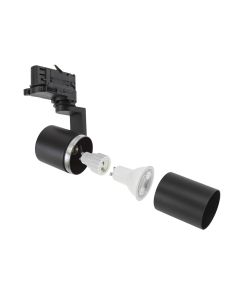 Foco trifásico para riel GU10 negro – 56,5×121×172 mm