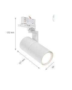 Foco trifásico para riel GU10 blanco – 56,5×121×172 mm