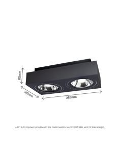 Foco de superficie AR111 GU10 2 cabezales – rectangular – negro – orientable – IP20 – 293×145×85 mm – sin bombilla