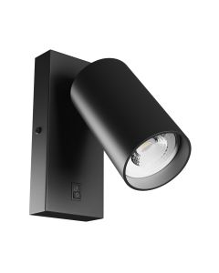 Aplique de pared GU10 – redondo – negro – con interruptor – IP20 – 55×100 mm – sin bombilla